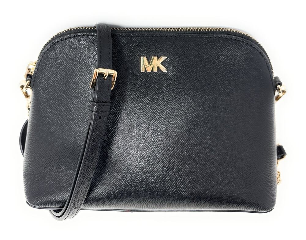 ❤️ Michael Kors Crossgrain Leather Dome Black/Gold Crossbody